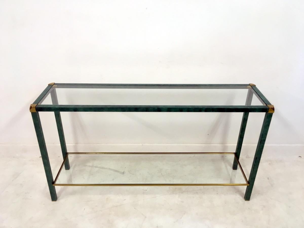 Hollywood Regency 1970s French Green and Brass Console Table