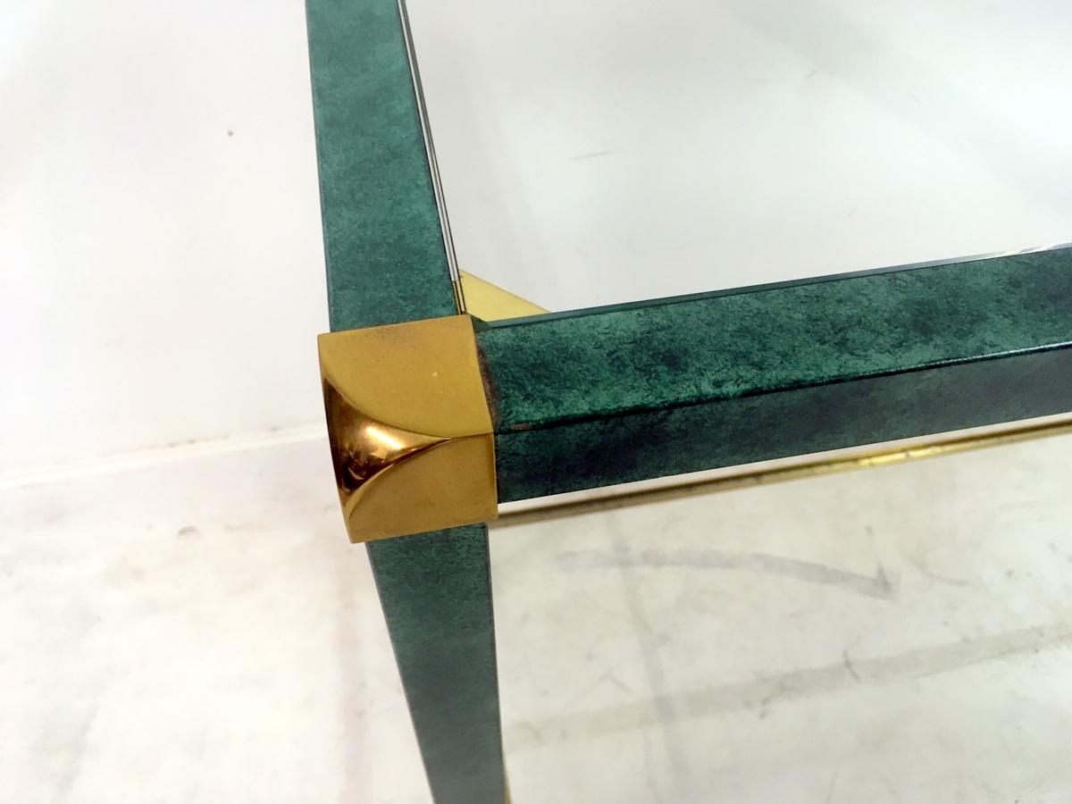 Powder-Coated 1970s French Green and Brass Console Table