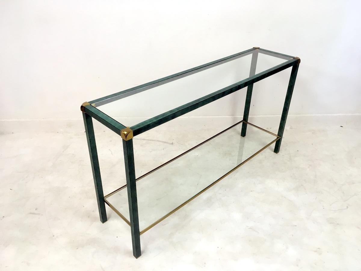 20th Century 1970s French Green and Brass Console Table