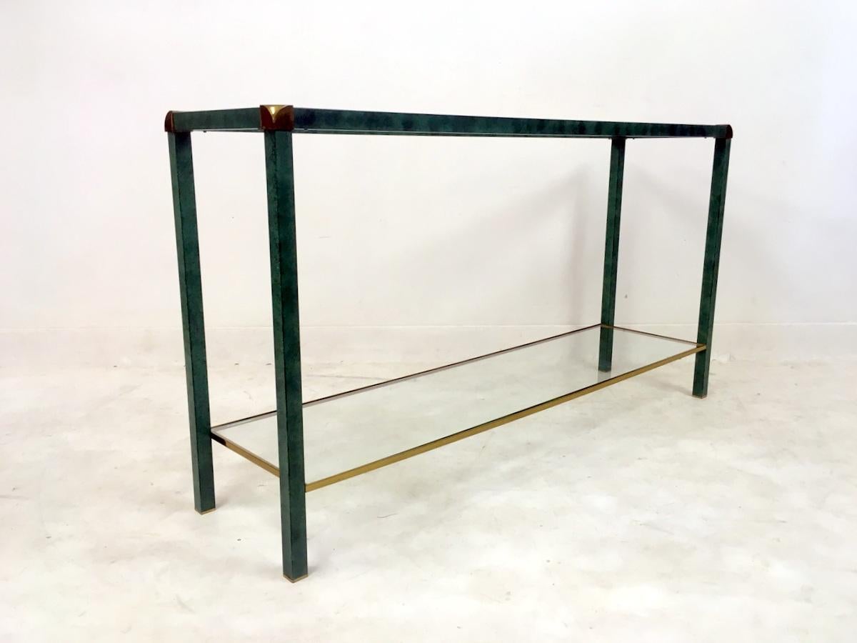 Metal 1970s French Green and Brass Console Table