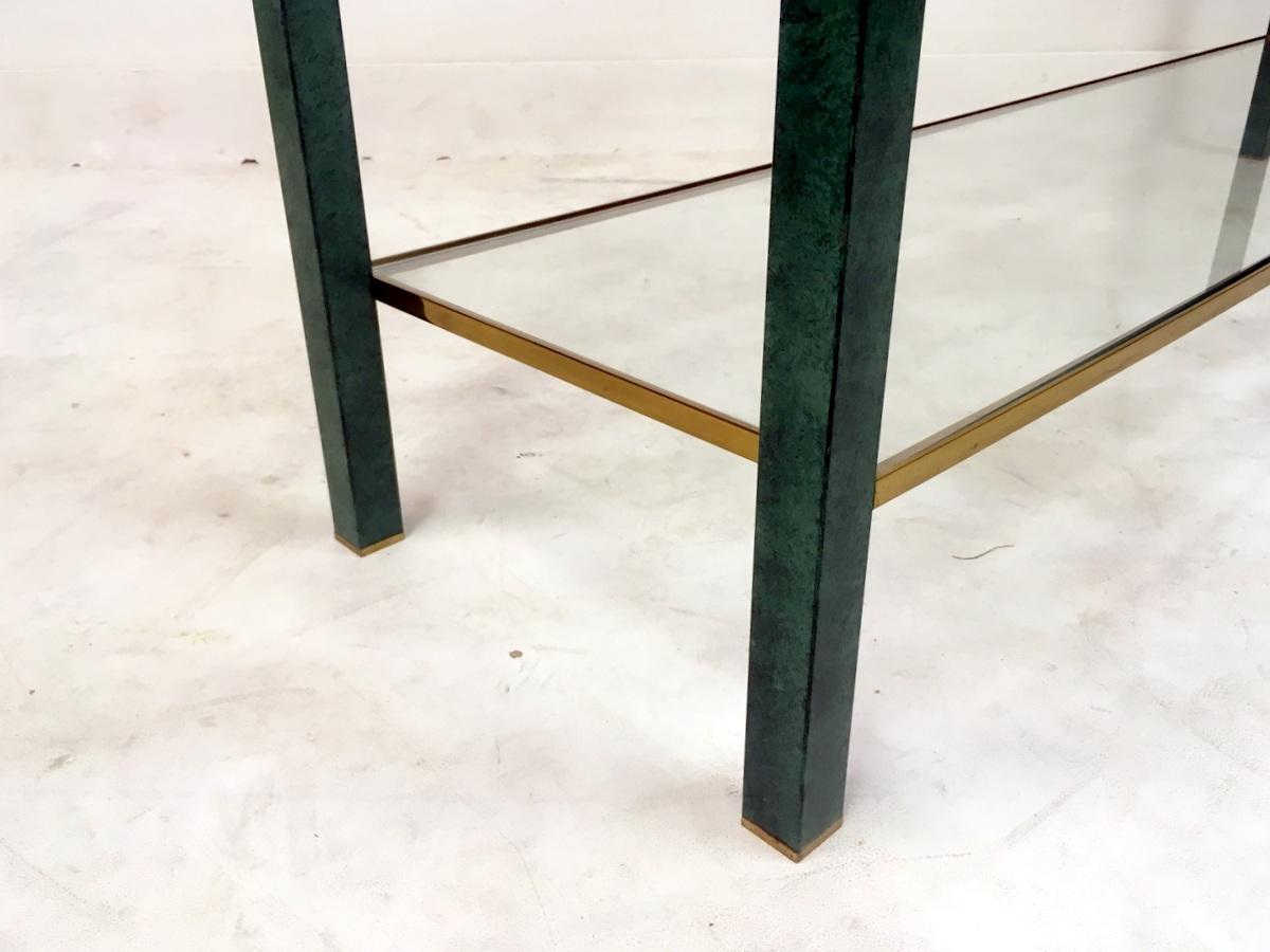 1970s French Green and Brass Console Table 1