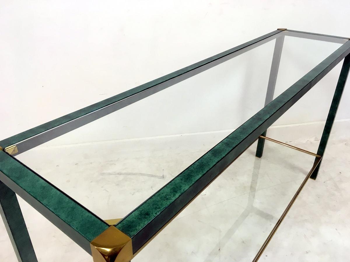 1970s French Green and Brass Console Table 2