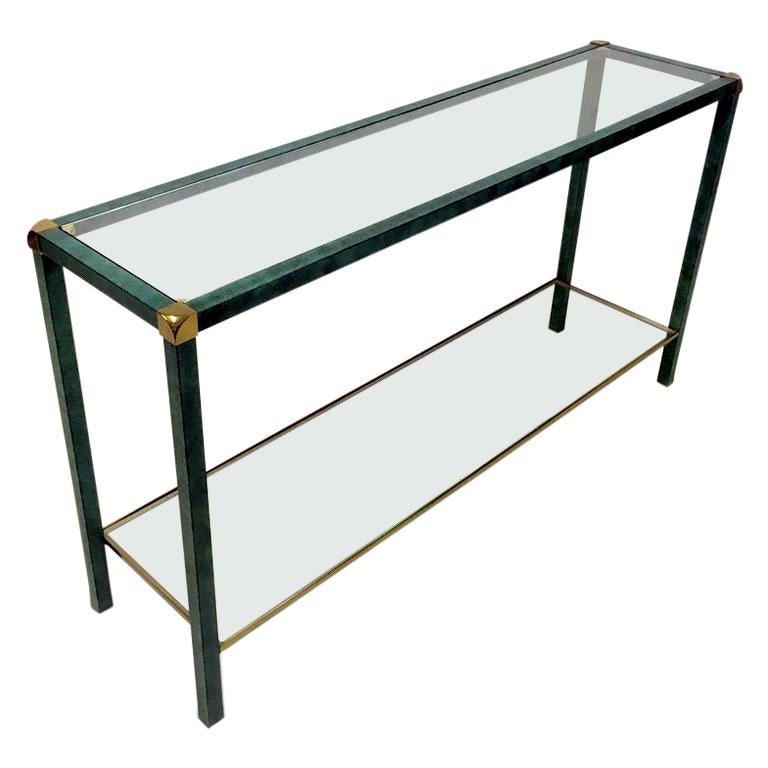 1970s French Green and Brass Console Table