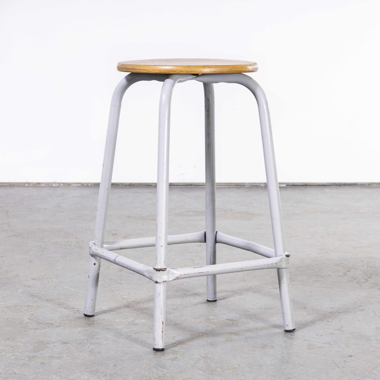 1970's French Grey Laboratory Stool, with Foot Rest For Sale at 1stDibs