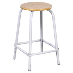 1970's French Grey Laboratory Stool, with Foot Rest