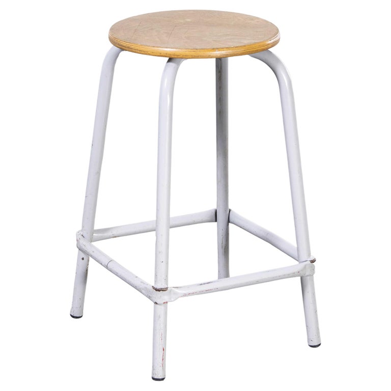 1970's French Grey Laboratory Stool, with Foot Rest at 1stDibs