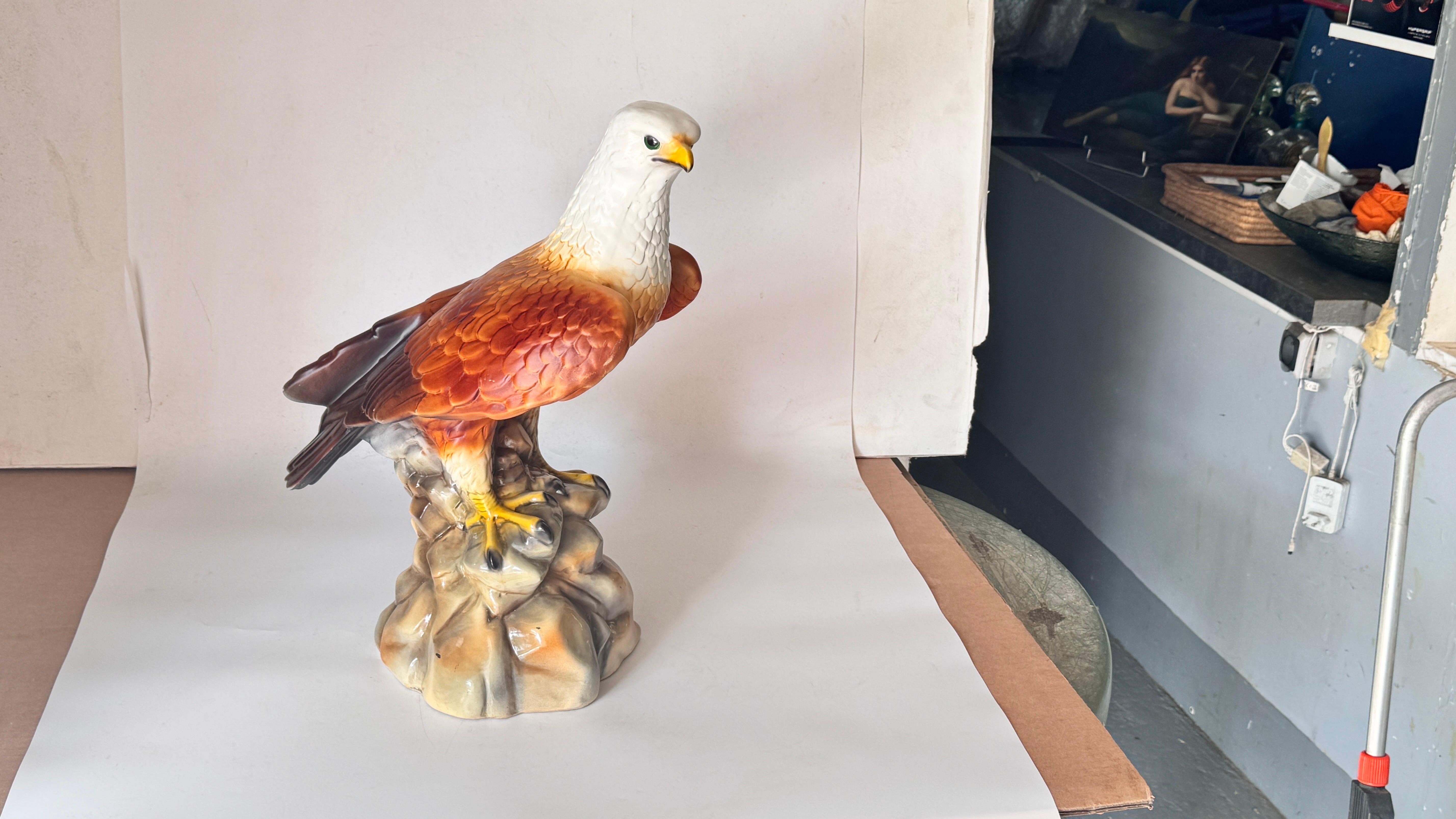 1970s French Hand-Painted Ceramic Eagle Sculpture Large-Scale Decor For Sale 10