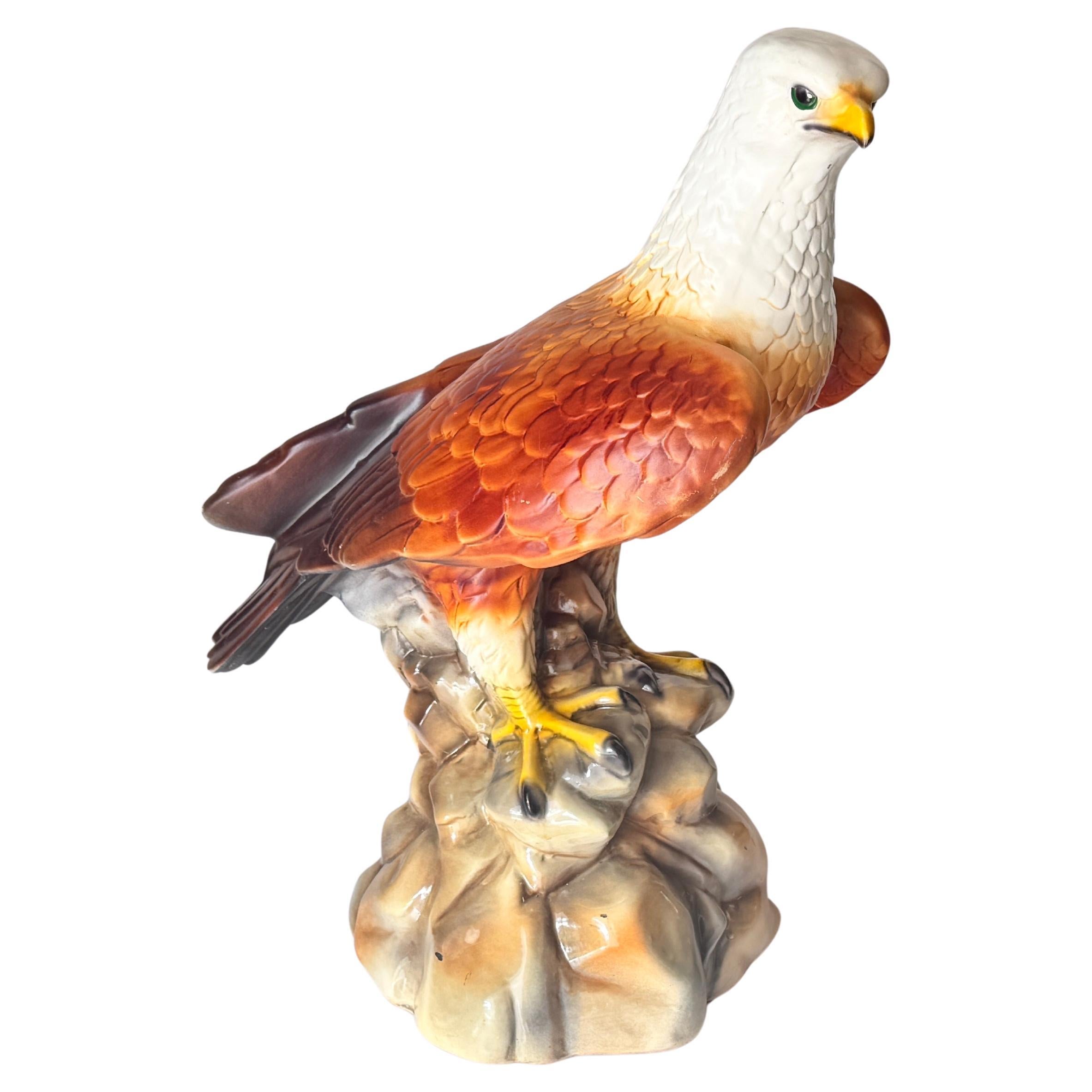 1970s French Hand-Painted Ceramic Eagle Sculpture Large-Scale Decor In Good Condition For Sale In Auribeau sur Siagne, FR