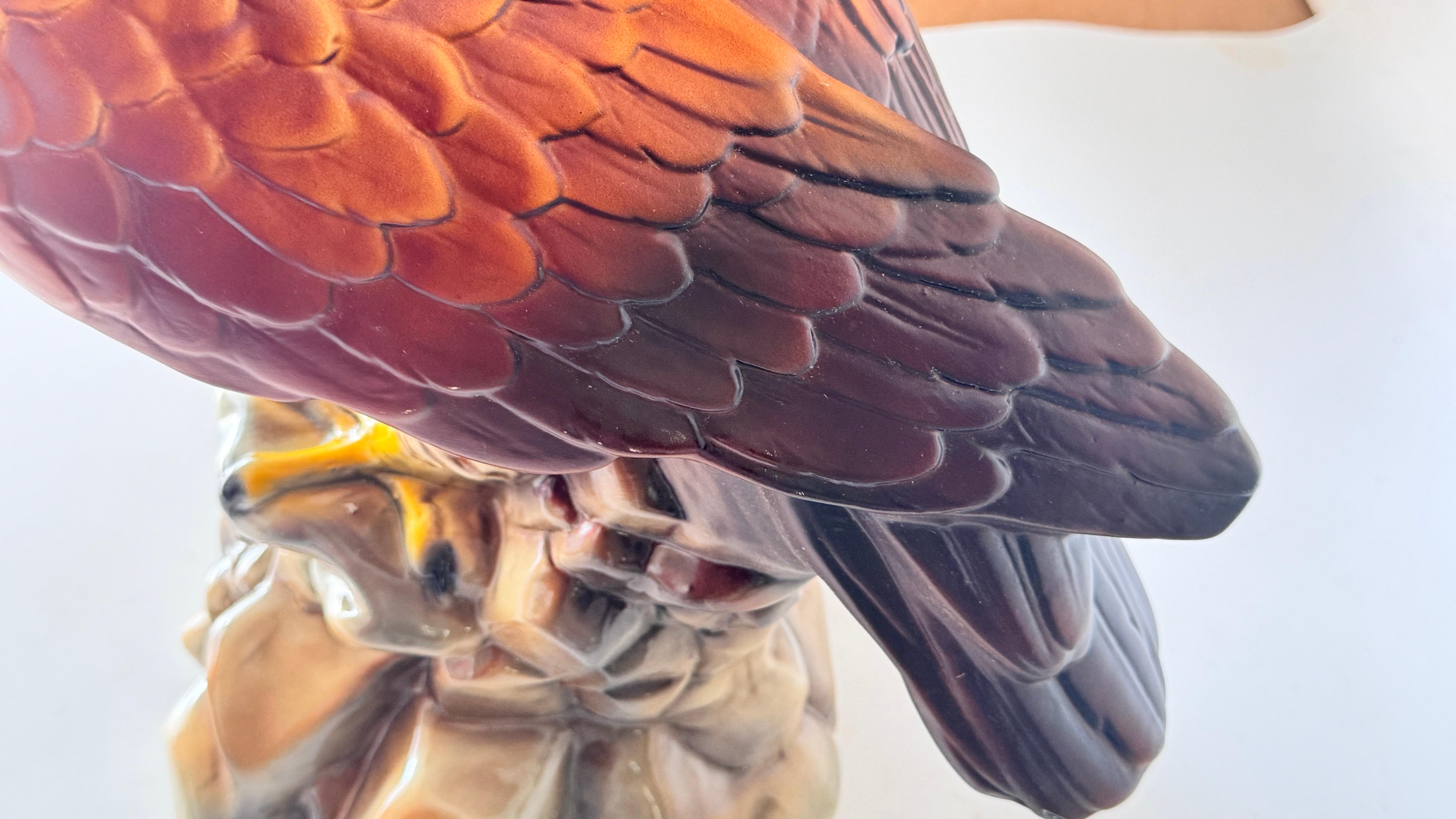 1970s French Hand-Painted Ceramic Eagle Sculpture Large-Scale Decor For Sale 1