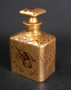 1970s French Hand Painted Gilded Porcelin Bottle