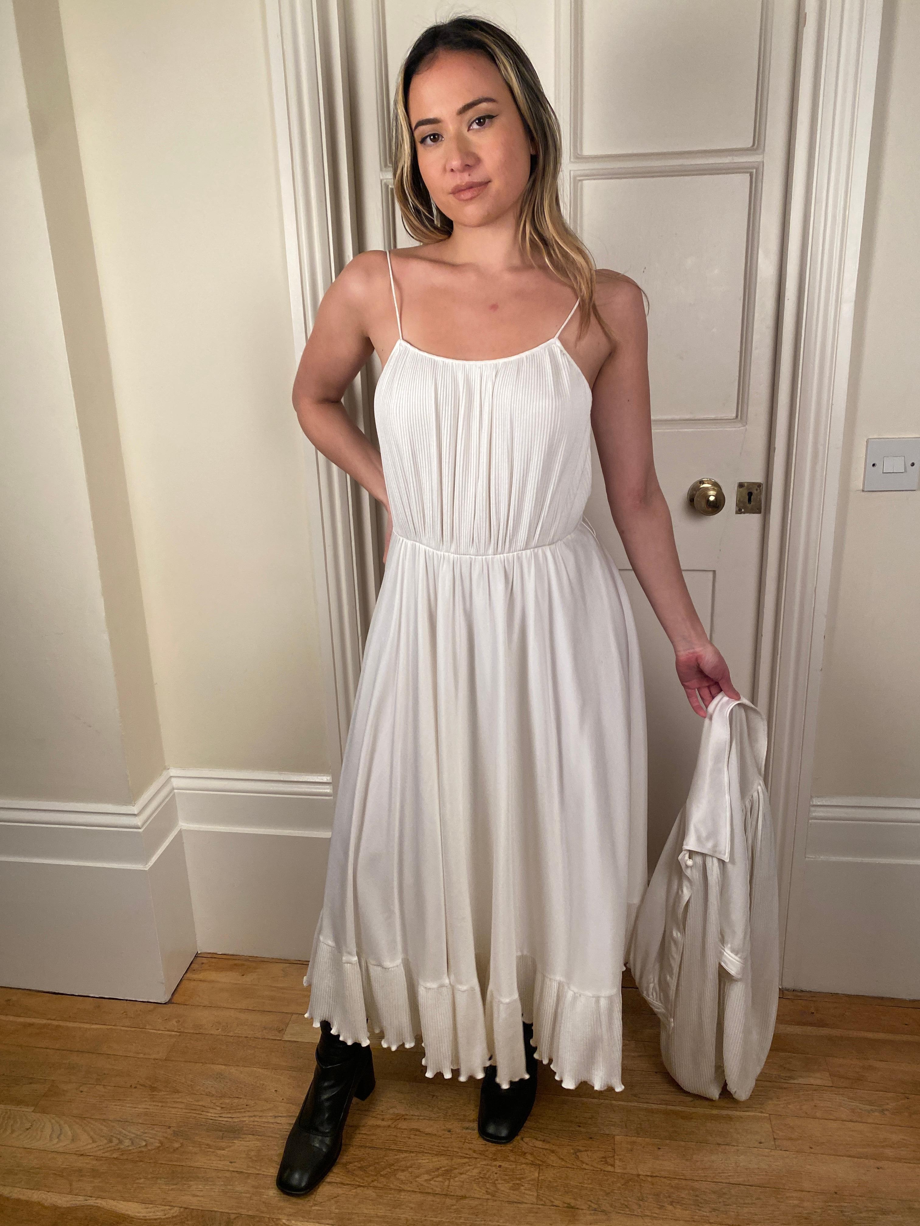 1970s French Haute Couture White Jersey Dress and Jacket For Sale 7