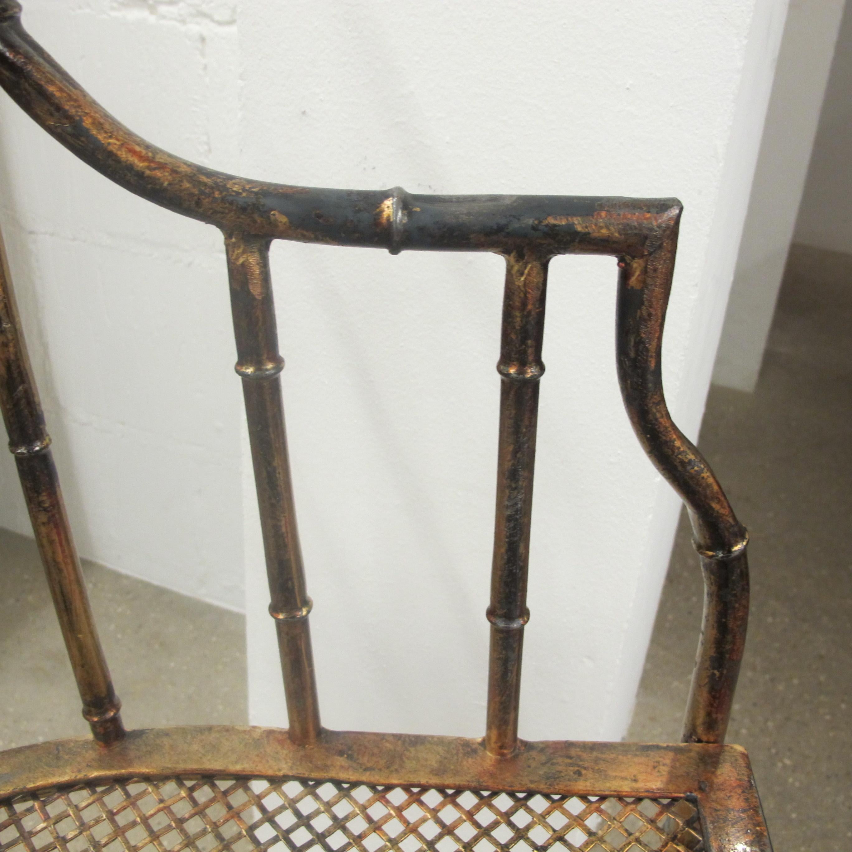 1970s French Hollywood Regency Bronzed Metal Faux Bamboo Occasional Armchair 6