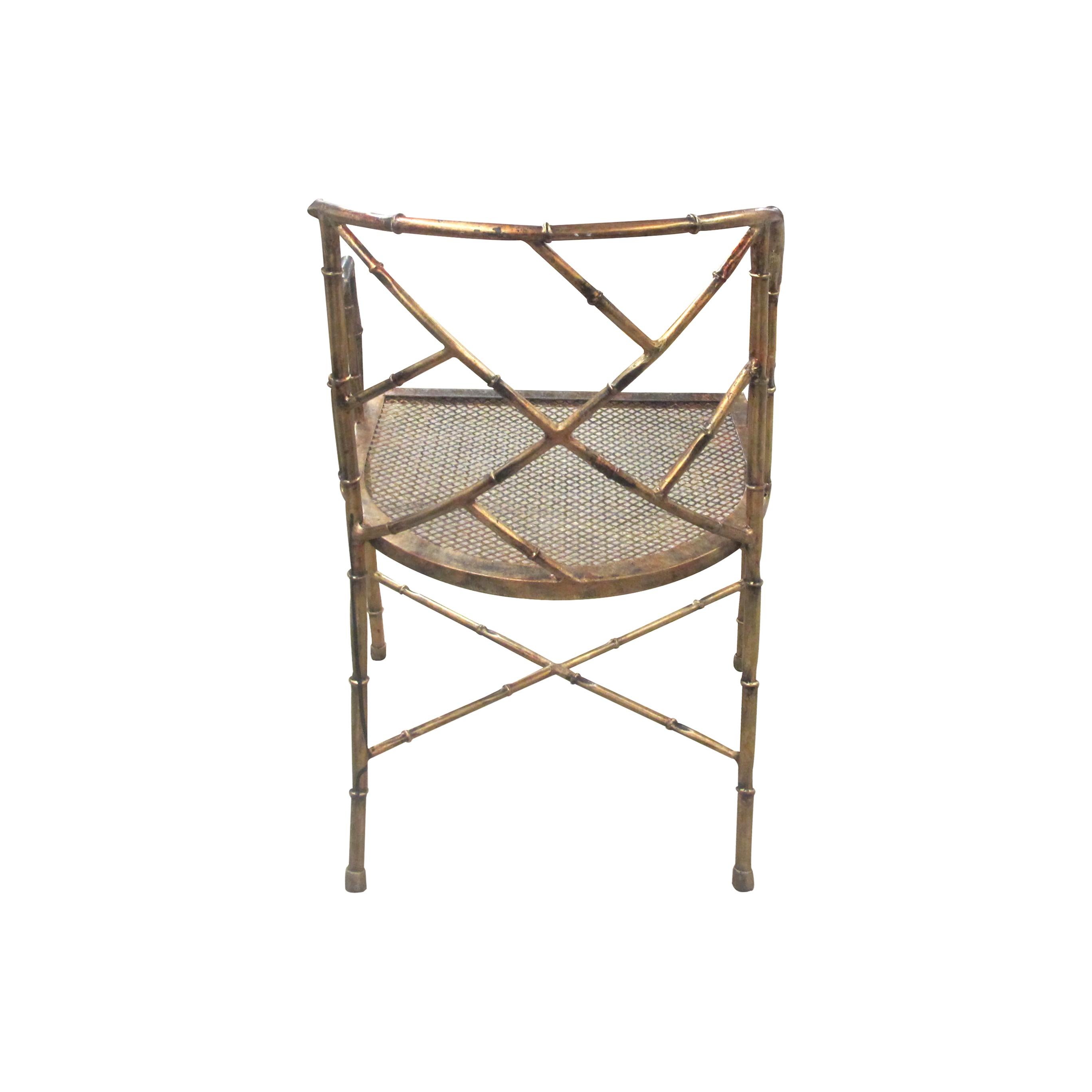 Late 20th Century 1970s French Hollywood Regency Bronzed Metal Faux Bamboo Occasional Armchair