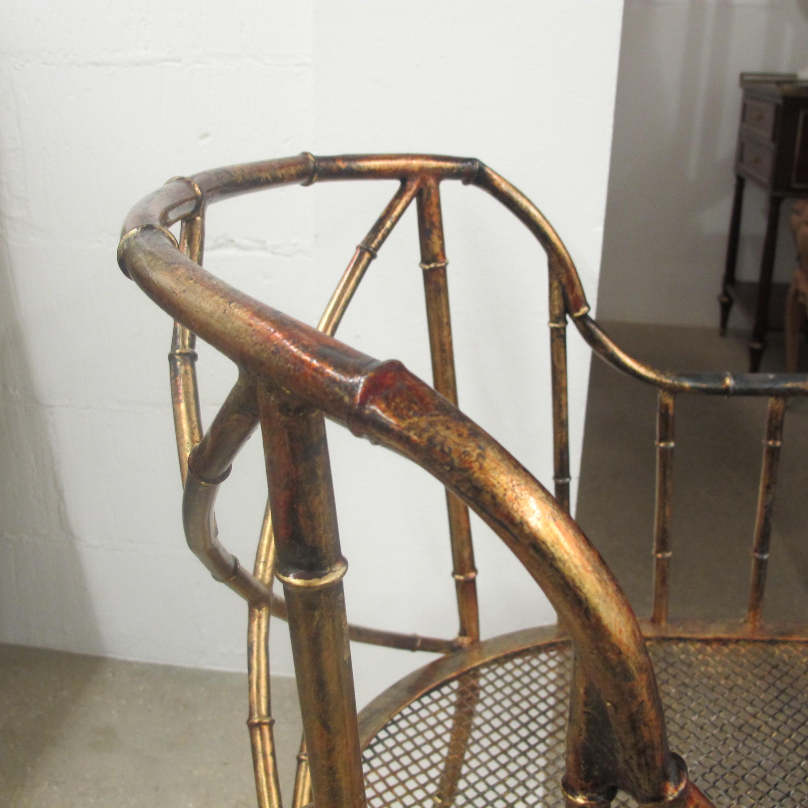 1970s French Hollywood Regency Bronzed Metal Faux Bamboo Occasional Armchair 3