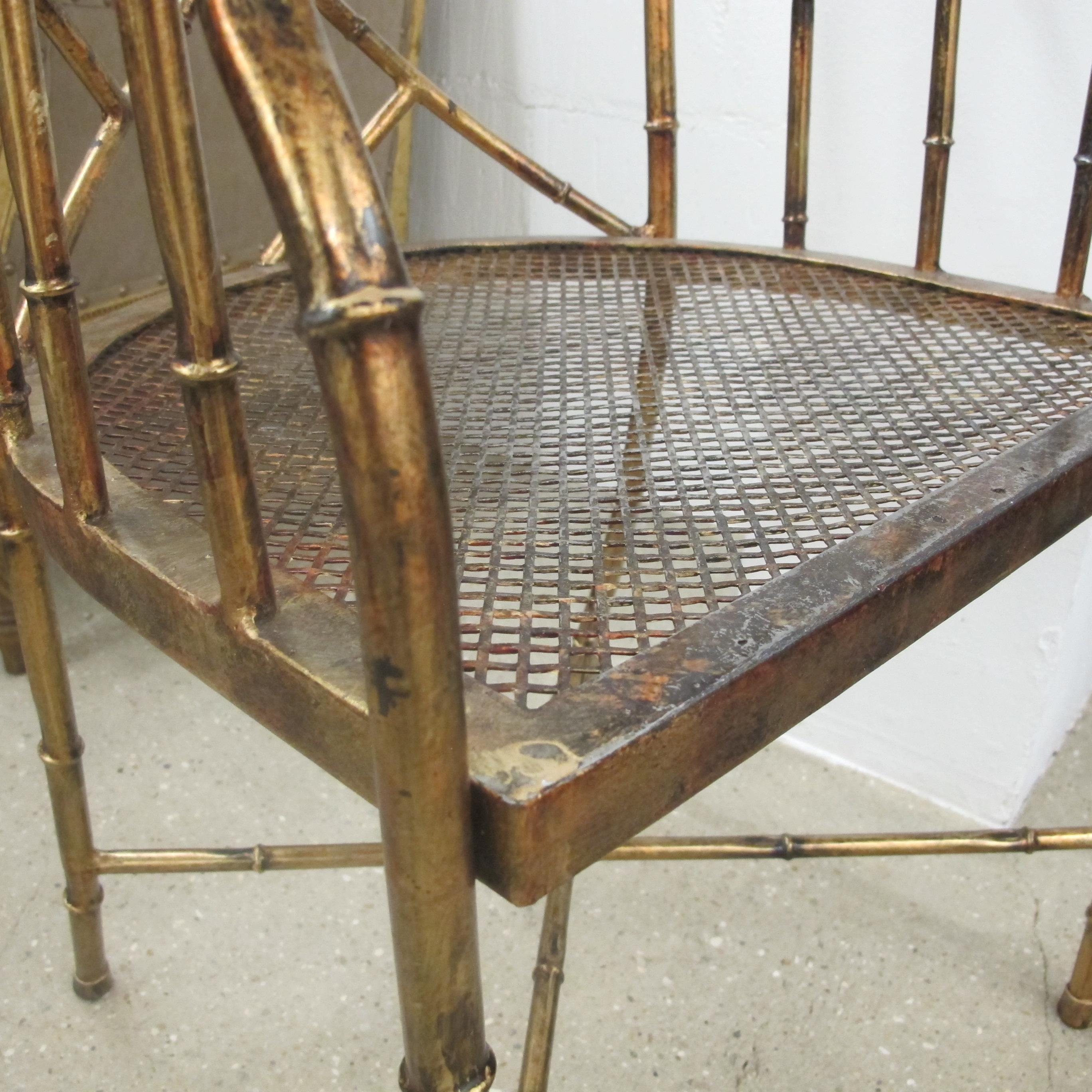 1970s French Hollywood Regency Bronzed Metal Faux Bamboo Occasional Armchair 4