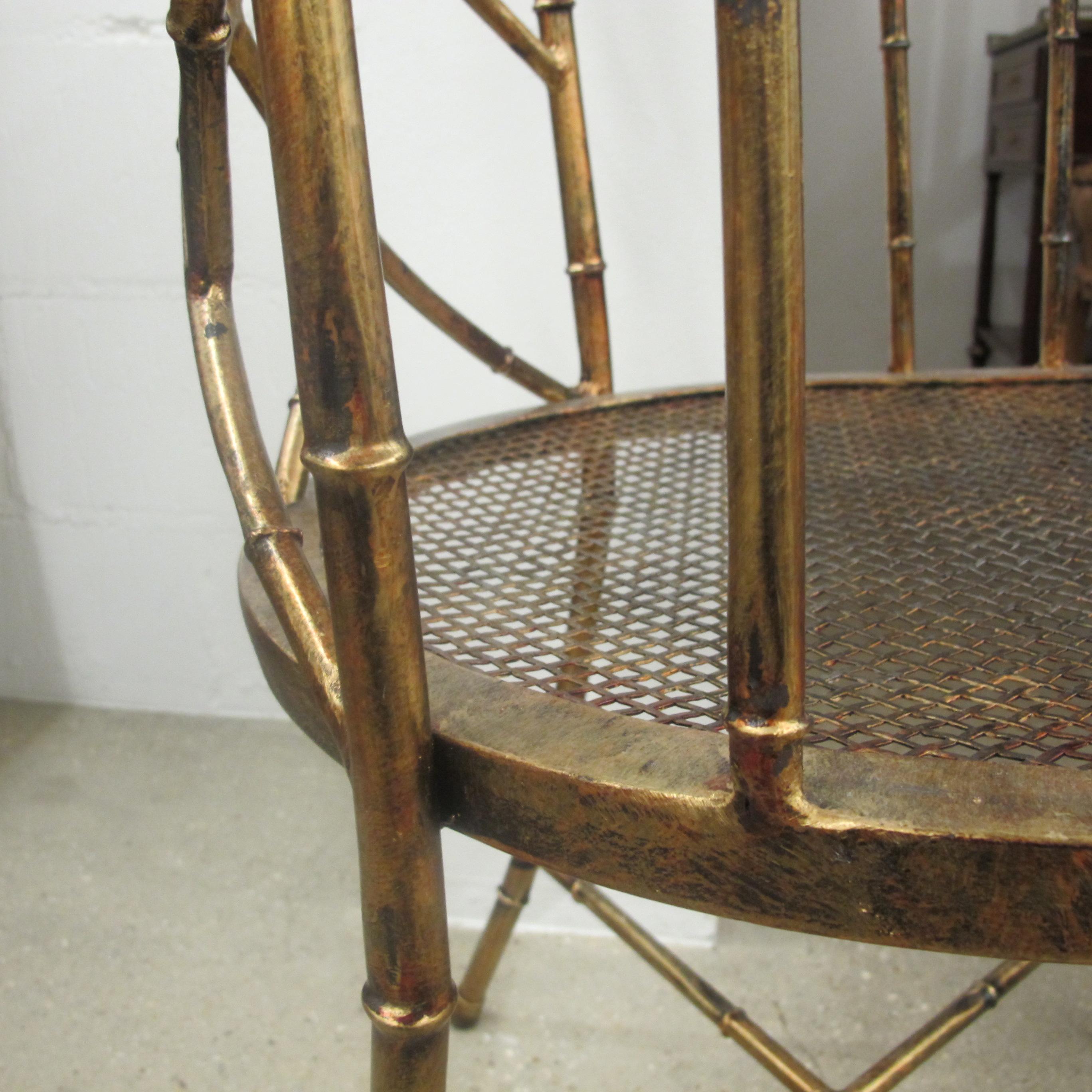 1970s French Hollywood Regency Bronzed Metal Faux Bamboo Occasional Armchair 5
