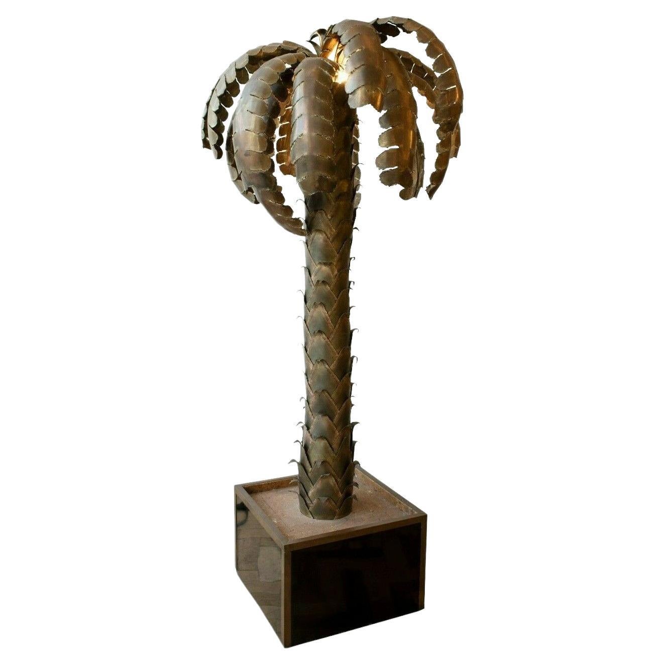 1970s French Hollywood Regency Style Brass Palm Tree Floor Lamp by Maison Jansen