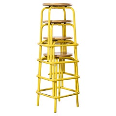 Vintage 1970's French Industrial Yellow High Stools, Set of Four