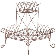 1970s French Iron 2-Tier Shelf Corner Pot Stand