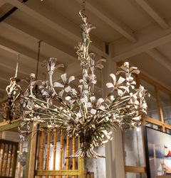 1970s French Iron Ceiling Lamp in the Shape of Tree with Branches and Flowers