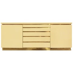 1970s, French, Ivory Lacquer Sideboard with Brass Details by Jean Claude Mahey