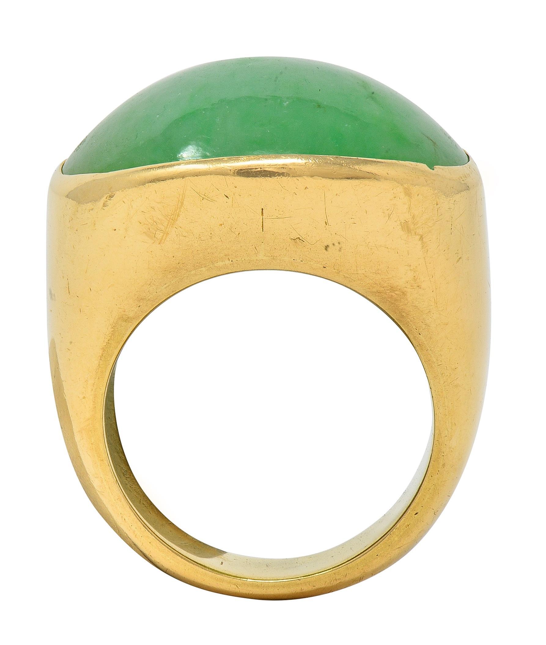 Modern 1970's French Jade 18 Karat Yellow Gold Vintage Gemstone Ring For Sale