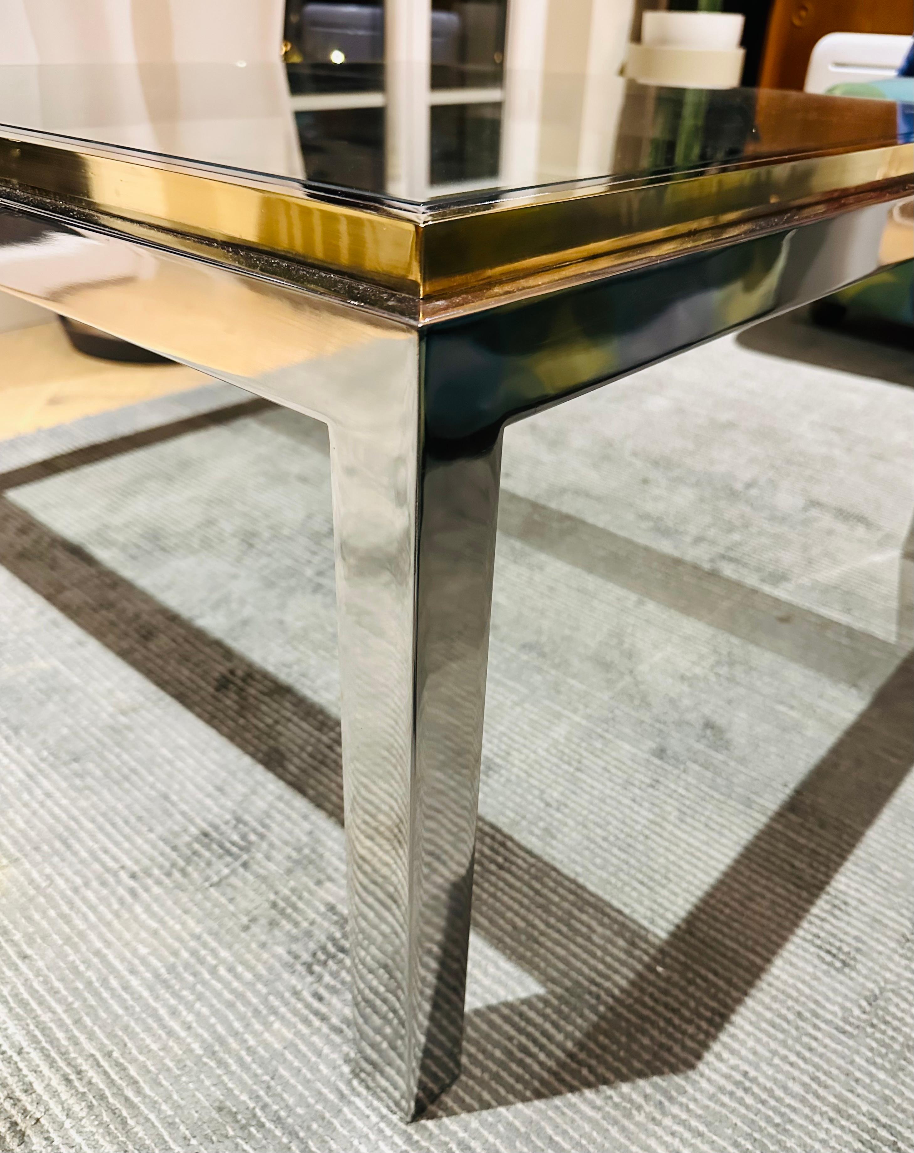 1970s French Jean Charles Brass Chrome & Clear Glass Square Coffee Table For Sale 7