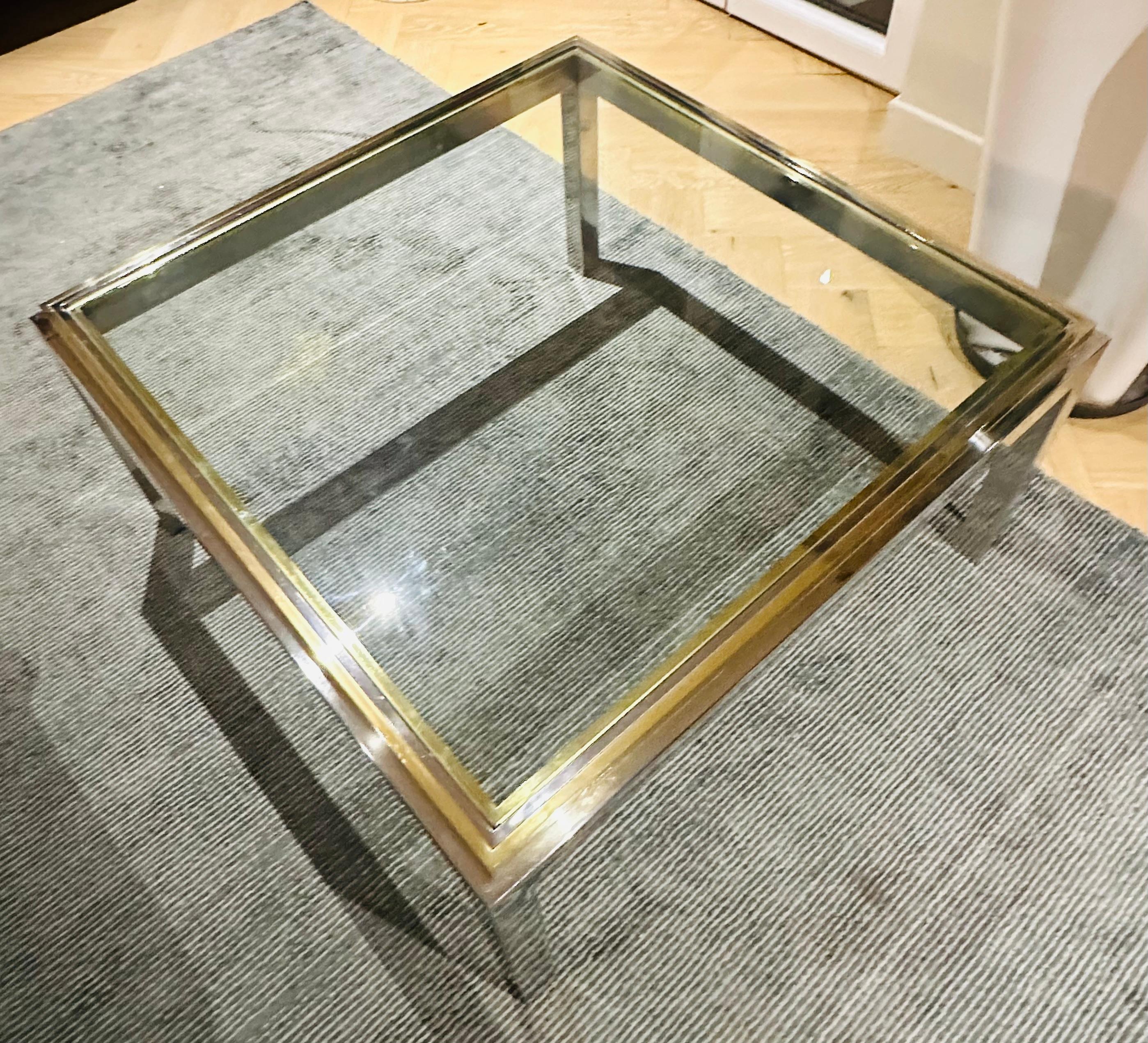 1970s French Jean Charles Brass Chrome & Clear Glass Square Coffee Table 1