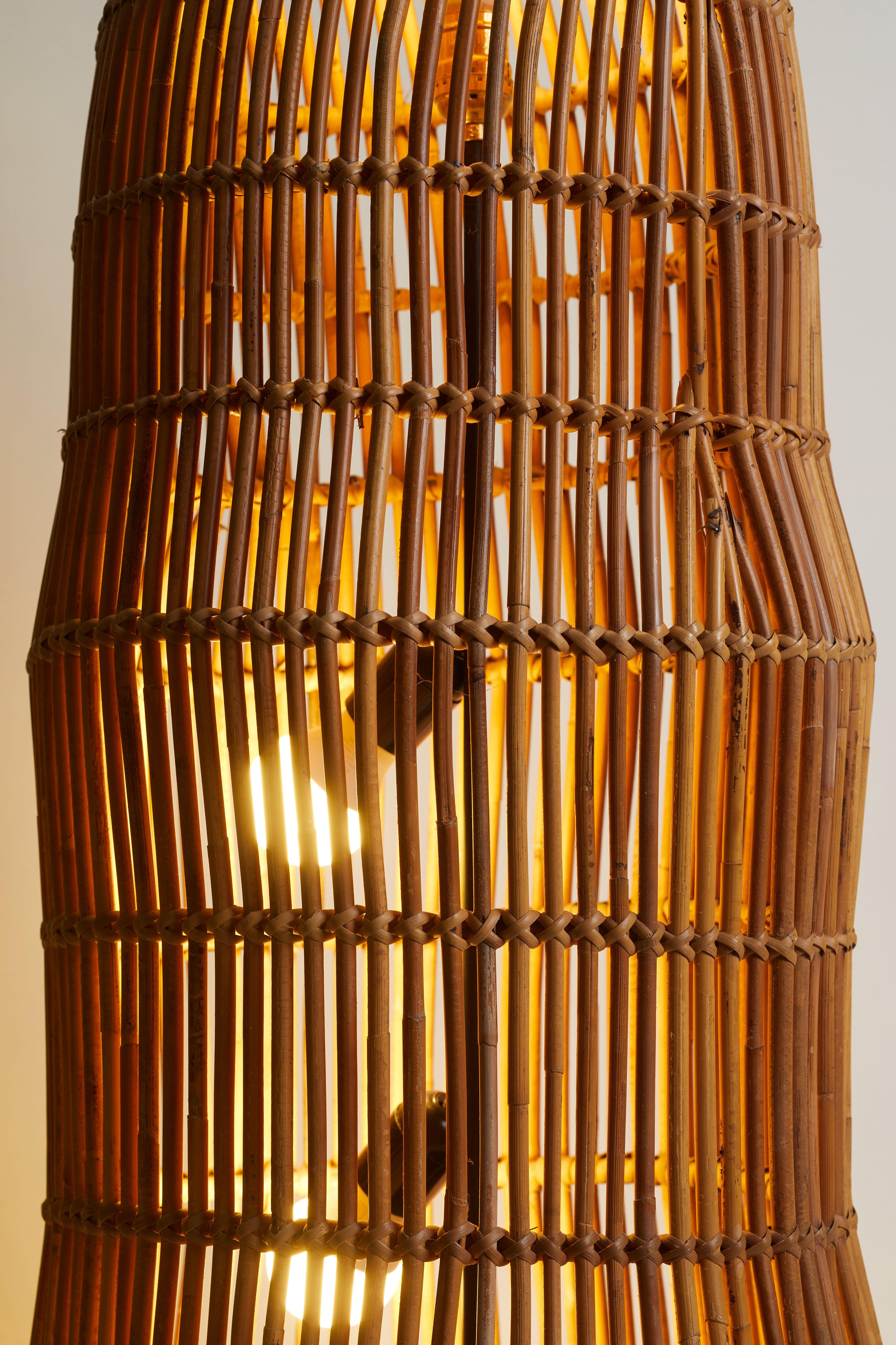 1970s French Large Scale Rattan Table Lamp In Good Condition In Aspen, CO