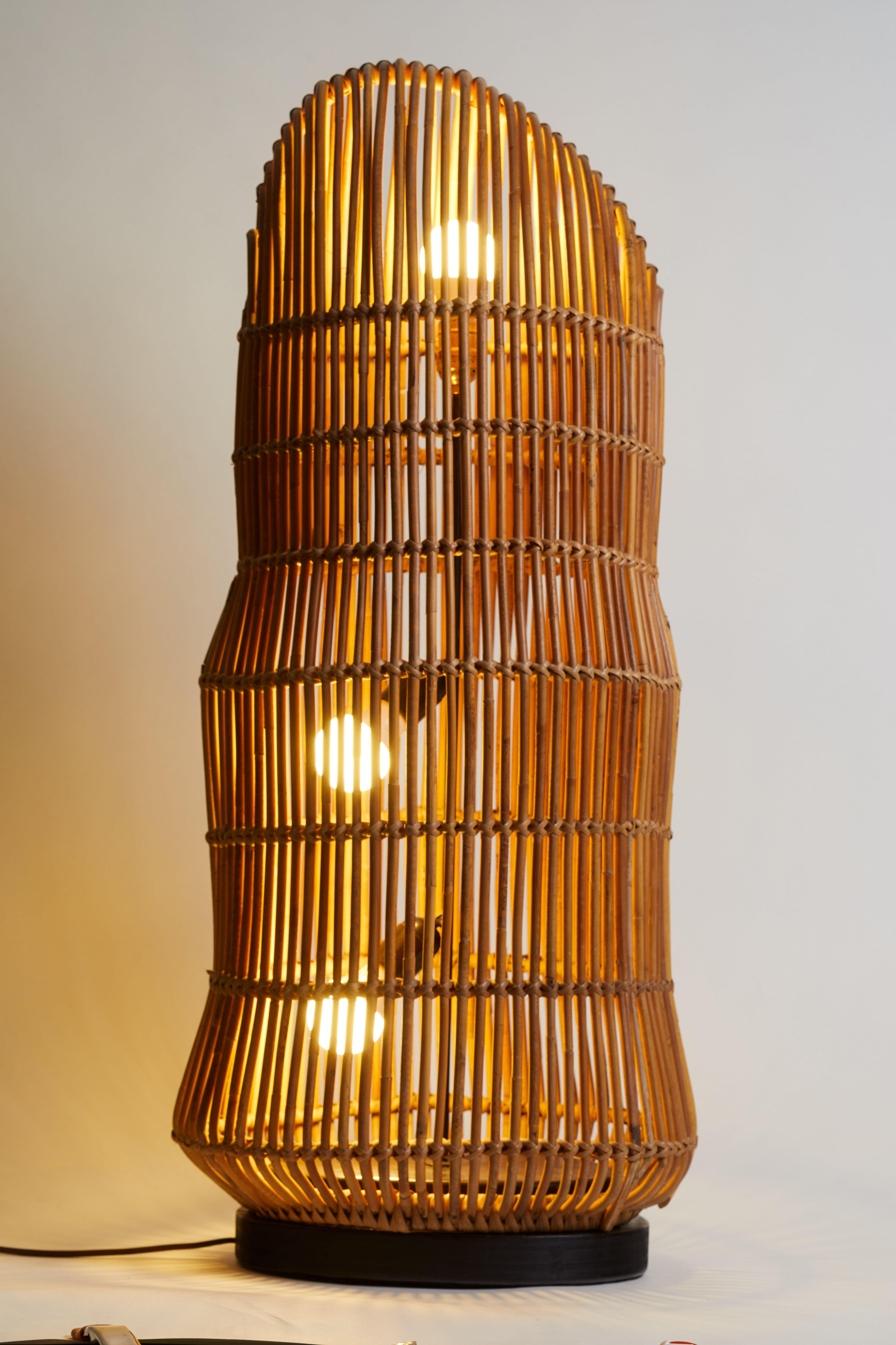 Late 20th Century 1970s French Large Scale Rattan Table Lamp