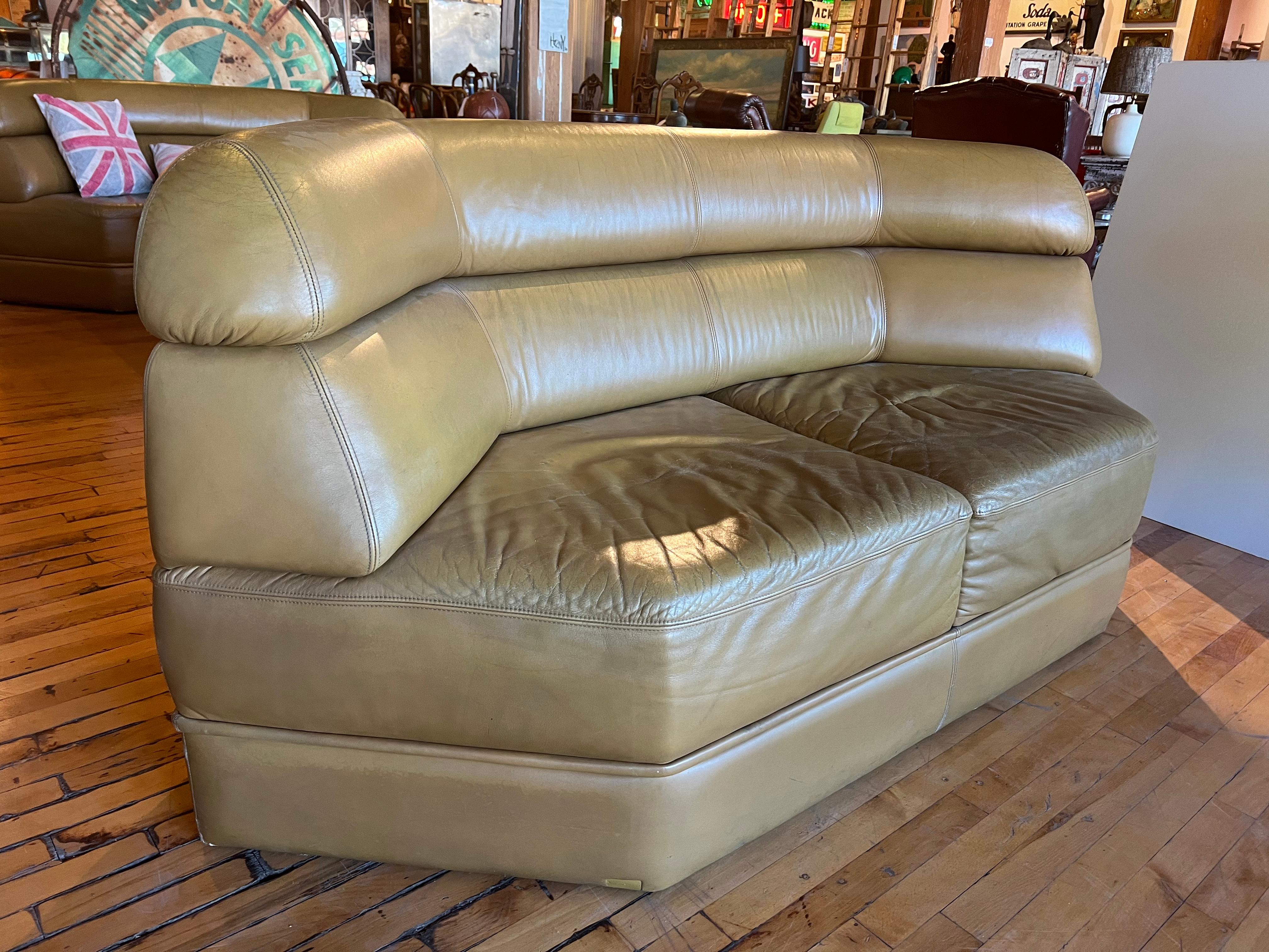 Post-Modern 1970’s, French Leather Sofa For Sale