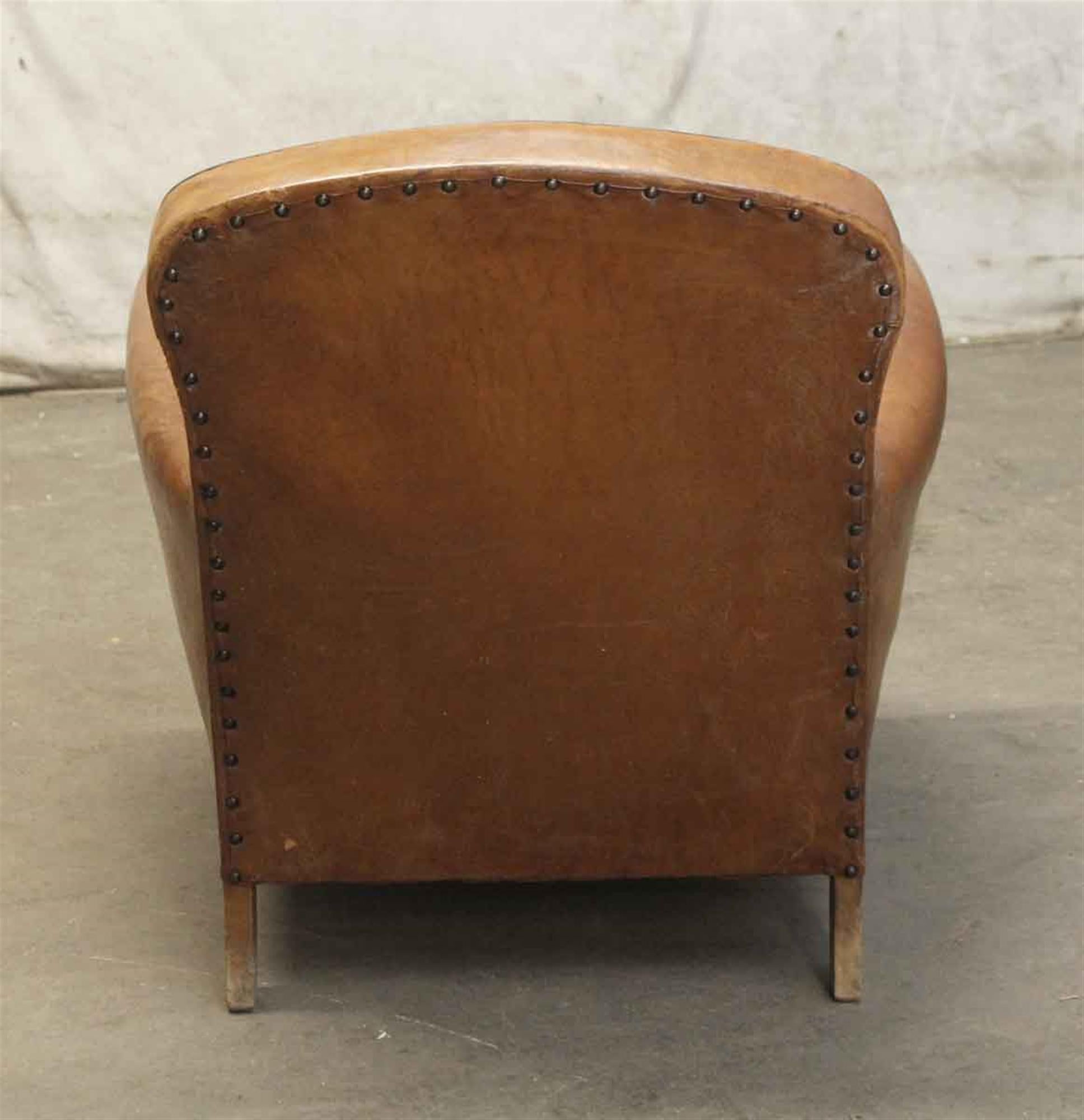1970s French Leather Vintage Club Chair In Distressed Condition In New York, NY