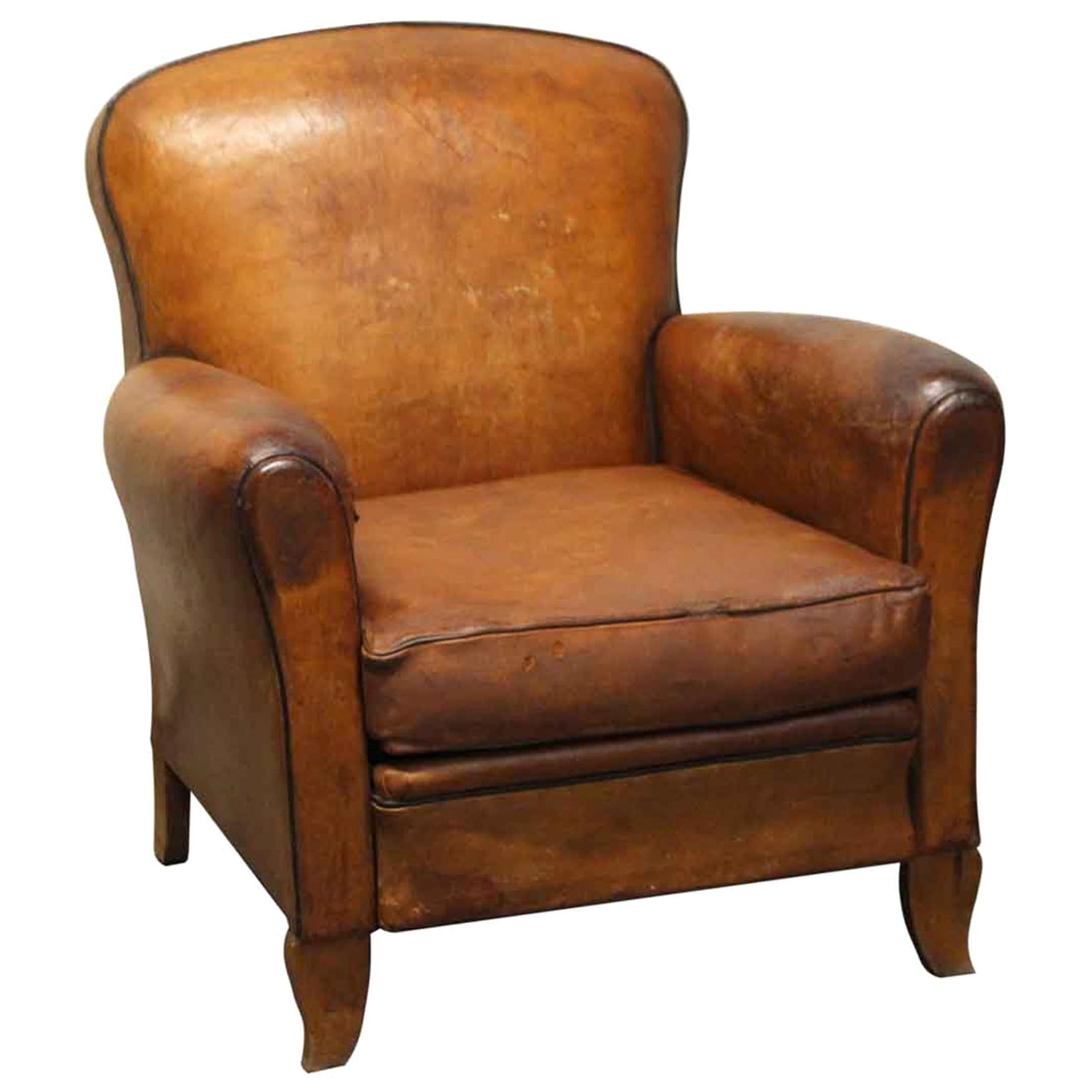 1970s French Leather Vintage Club Chair