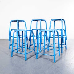 1970's French Light Blue Laboratory Stools - Set Of Eight