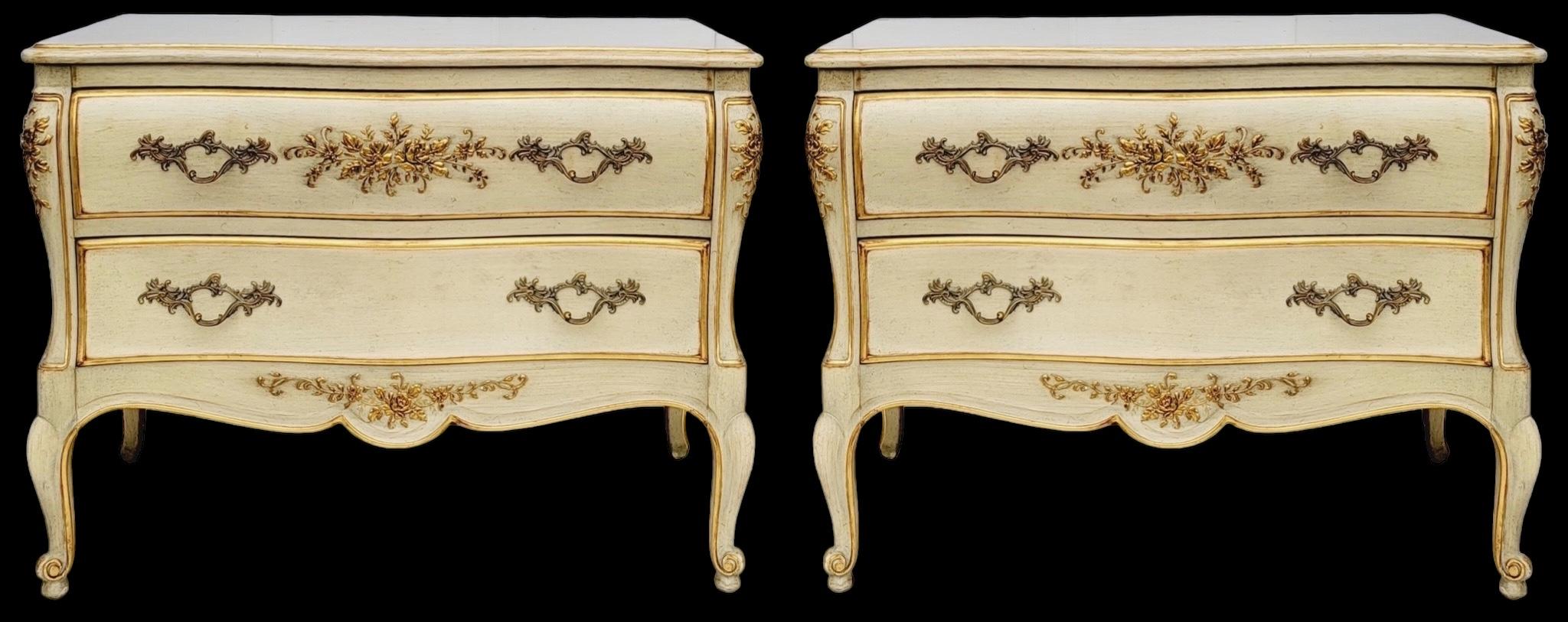 Wood 1970s French Louis  XV Style Painted And Gilded Chests / Commodes By Dixon For Sale