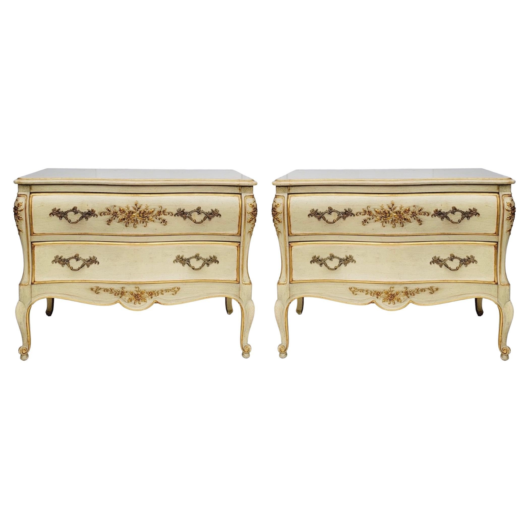 1970s French Louis  XV Style Painted And Gilded Chests / Commodes By Dixon