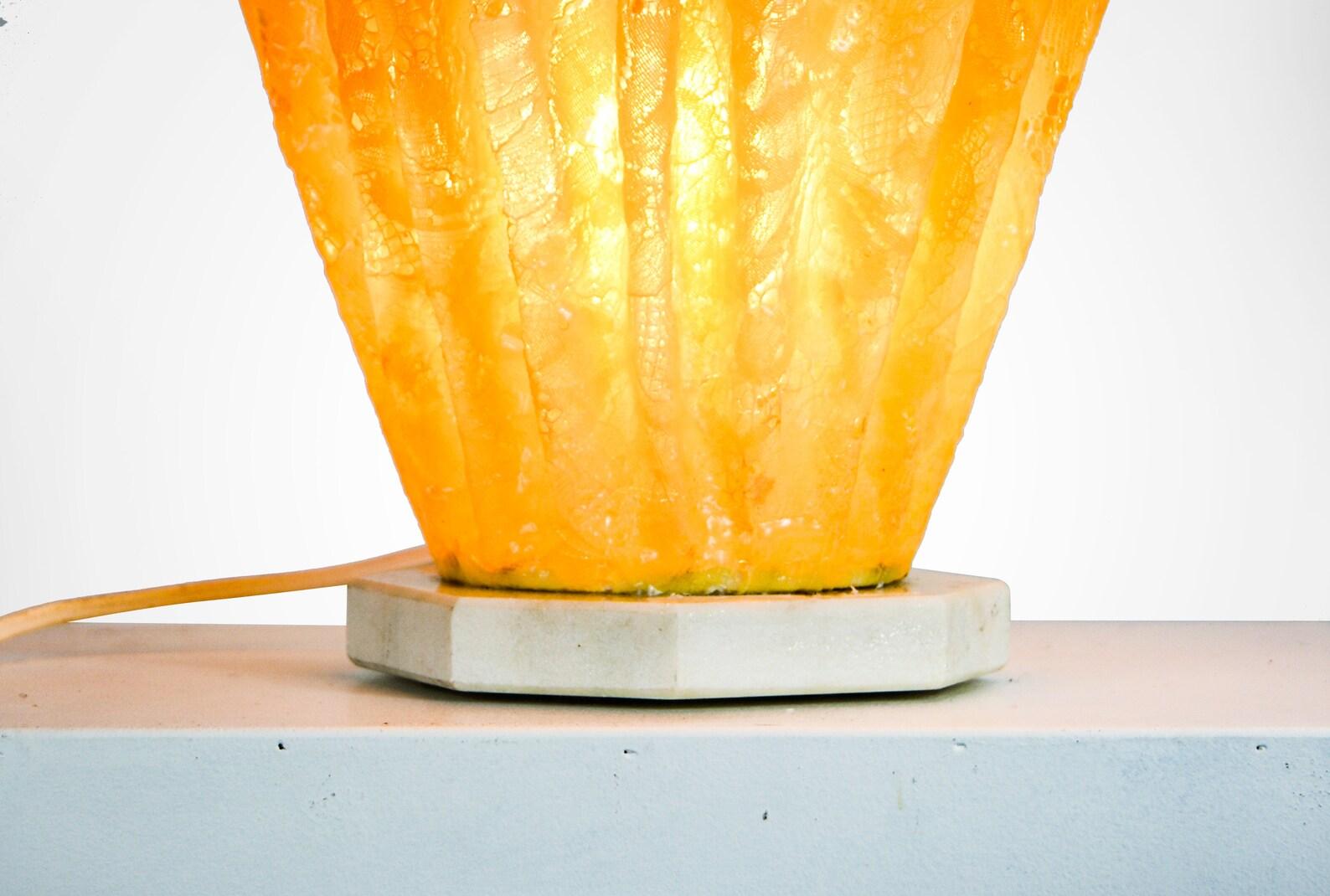 1970s French Made Fibreglass Coated Lace Handkerchief Shaped Table Lamp For Sale 1