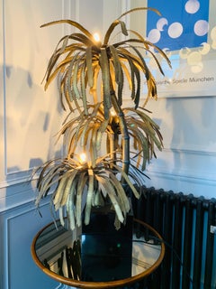 1970s French Maison Jansen Brass 3 Branch Palm Tree Table or Floor Lamp
