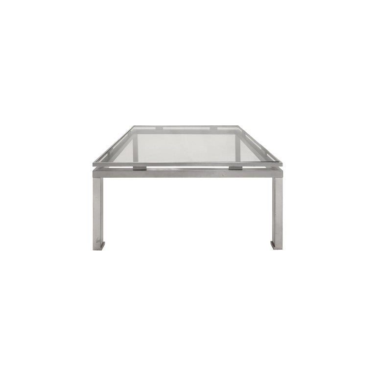 1970s French Medium Square Brushed Nickel Side Table By Guy Lefevre