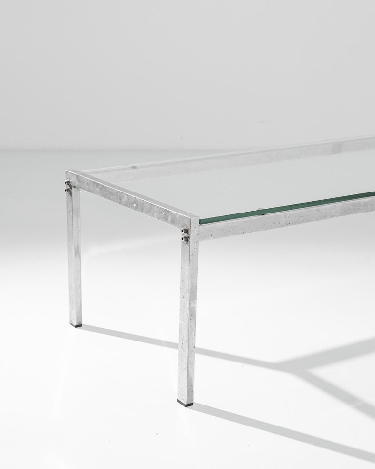 Mid-Century Modern 1970s French Metal Coffee Table with Glass Top For Sale