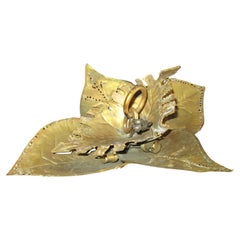 Vintage 1970's French Mid Century Modern Brutalist Brass Floral Form Ceiling Flush Mount