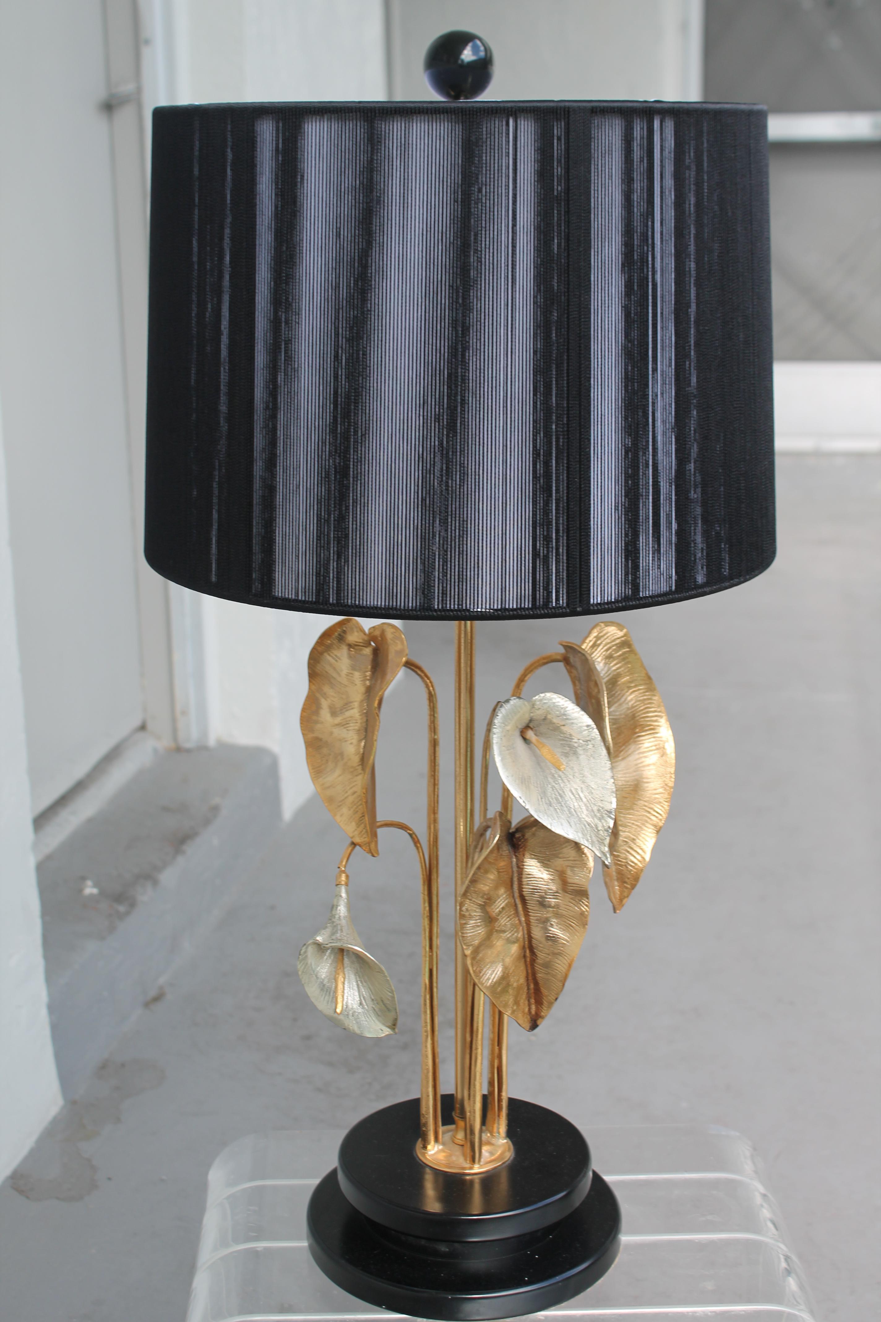 1970s French Mid Century Modern Nenuphar Bronze Water Lilies Table Lamp -Charles For Sale 9