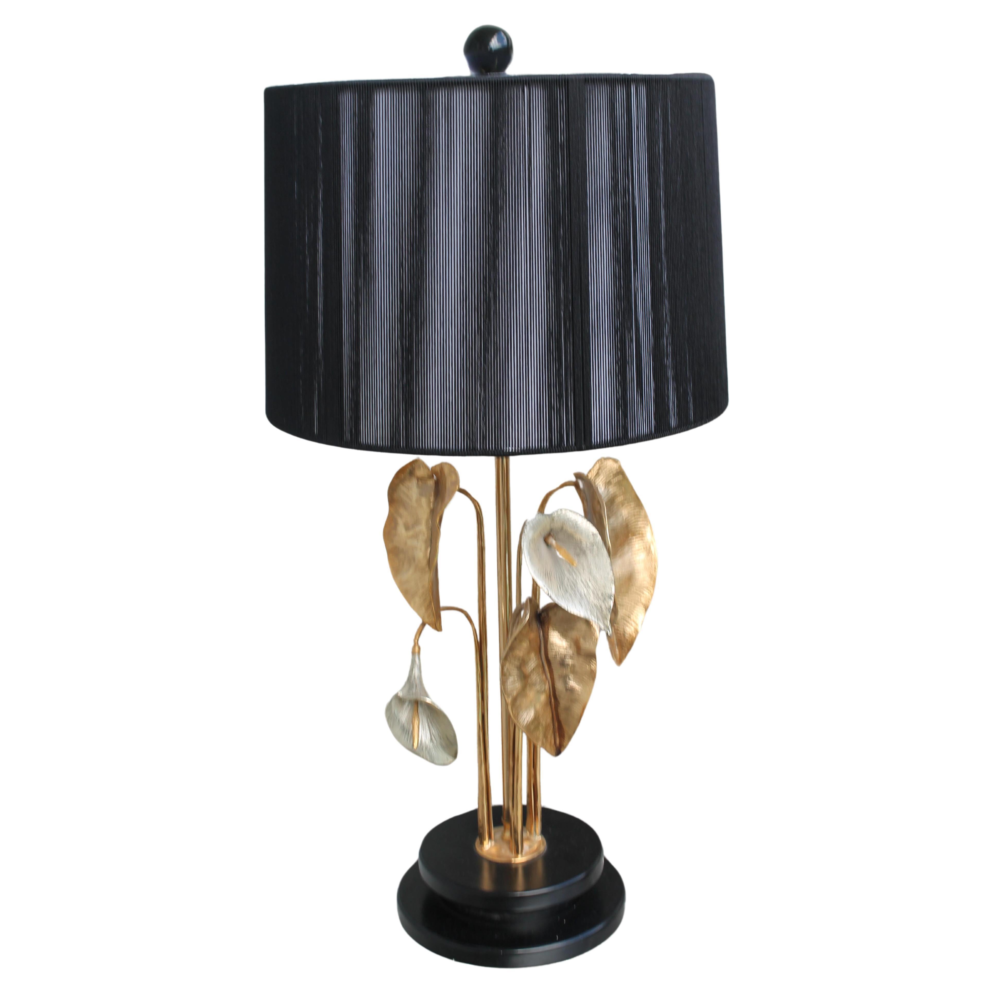 1970s French Mid Century Modern Nenuphar Bronze Water Lilies Table Lamp -Charles