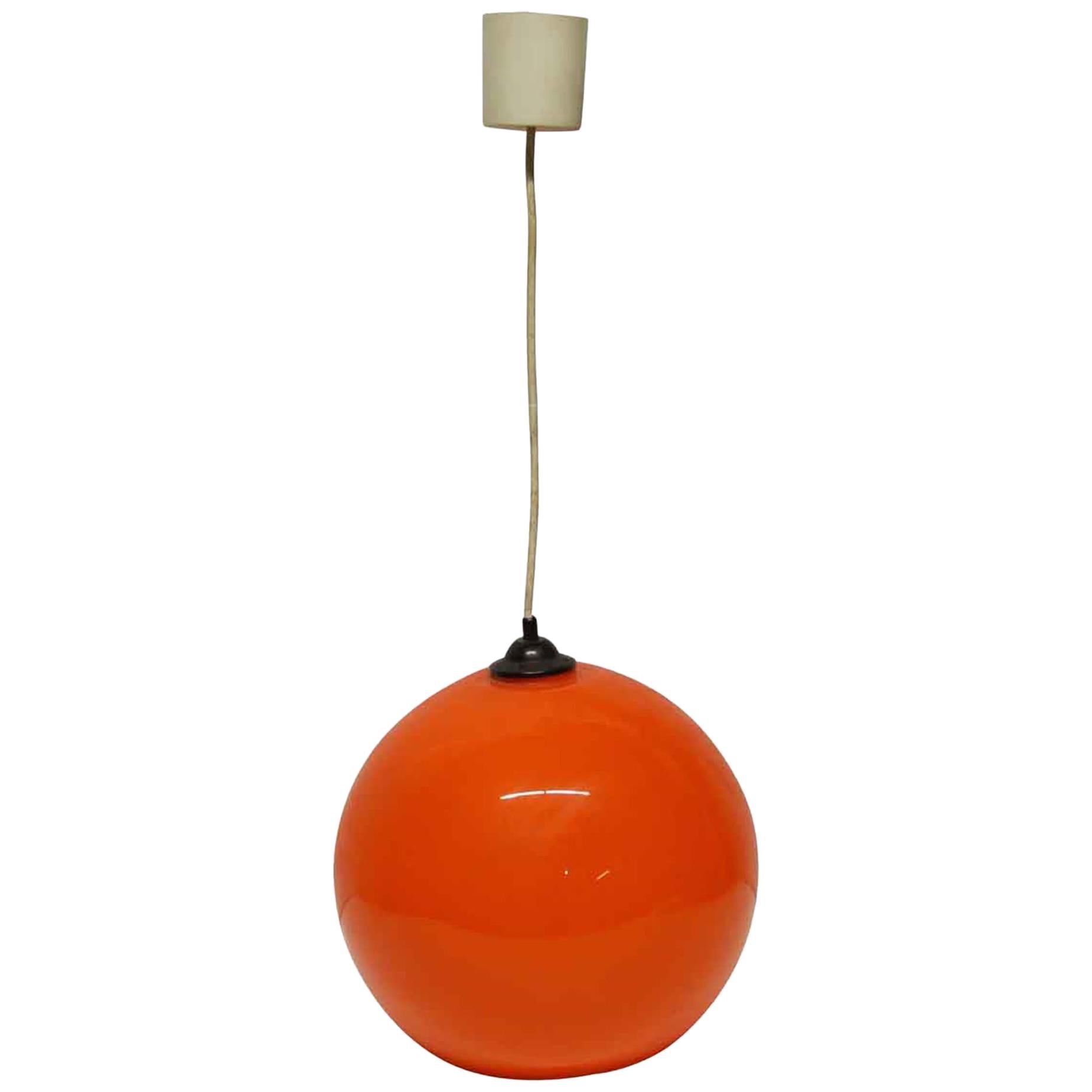 1970s French Mid-Century Modern Orange Opaline Glass Pendant Light