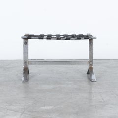 1970s French Modern Metal Stool with Black Straps, Durable Design