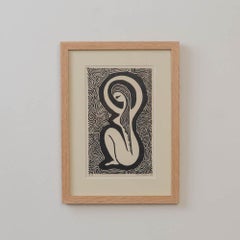 1970s French Modernist Linocut Print