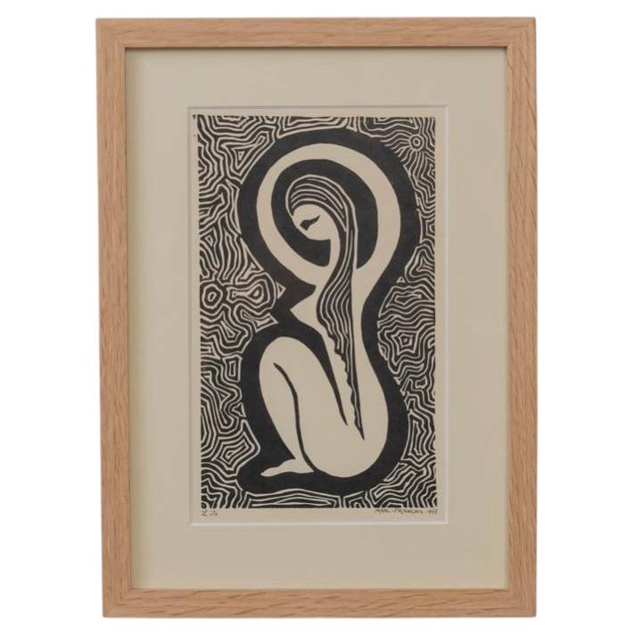 1970s French Modernist Linocut Print