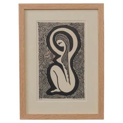 1970s French Modernist Linocut Print