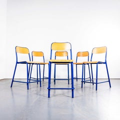 1970's French Mullca Blue Stacking D Back High Bar Chair/Stool - Set Of Six