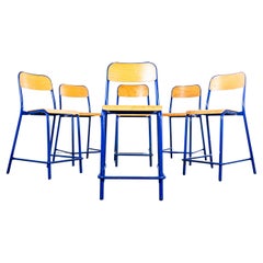 1970's French Mullca Blue Stacking D Back High Bar Chair/Stool - Set Of Six